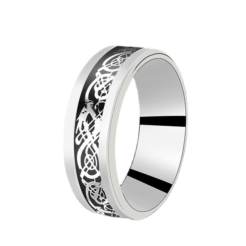8mm Stainless Steel Domineering Dragon Pattern Rings for Men Women Punk Inlaid Blue Carbon Fibre Ring bagues pour femme