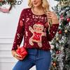 BITCED Casual Christmas Sweater for Women Autumn/Winter Long-Sleeved Pullover with Gingerbread Man Pattern