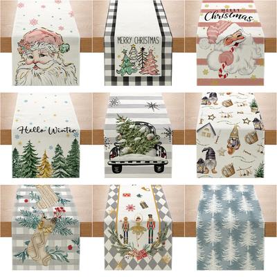Weihnachtstischfahne aus Leinen, doppelt bedruckt, festliche Küchentischdekoration, kleine Tischdecke