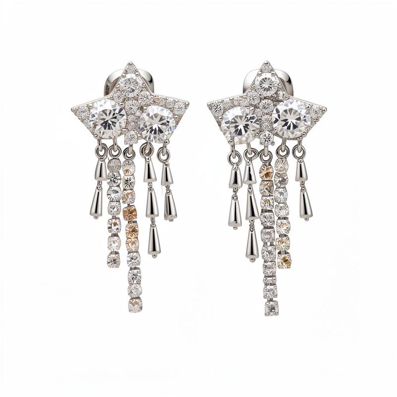 18k Gold Plated Star Tassel Zirconia Ear Clip Earrings: Fashionable and Elegant Design for Women