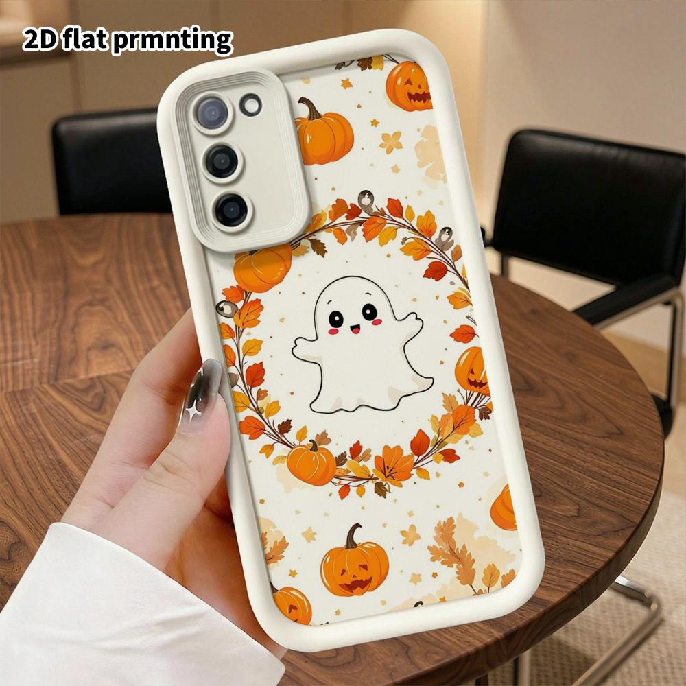 Phone Case: 2D Flat Samsung Galaxy A34 A35 M05 M06 S20 S22 S21 FE Plus 5G Layered Protective Case, Little Ghost with Garland, Christmas and Halloween