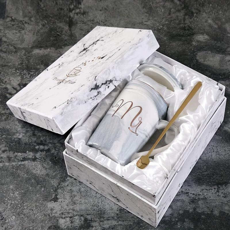 1pc, Simple Nordic Style Ceramic Marble Cup, Good-looking Couple's Cup Set (cup Lid and Spoon) - Very Suitable for Afternoon Tea