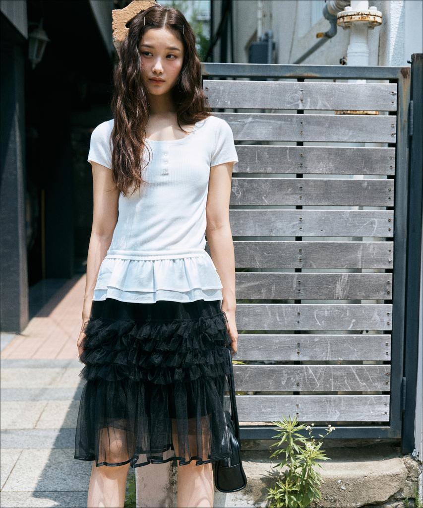 MIXXO Frill Layered Short Sleeve Knit Re Kag414T_Miwkag52Qt