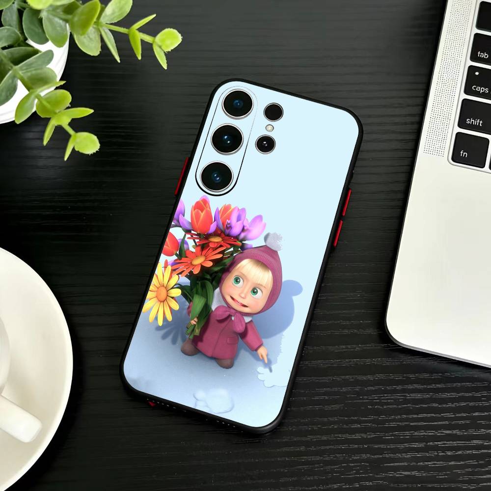 Cute M-Masha and Bears Phone Case For Samsung S26,S25,S24,S23,S22,S21,S20,Ultra,Plus,FE Black Soft Cover