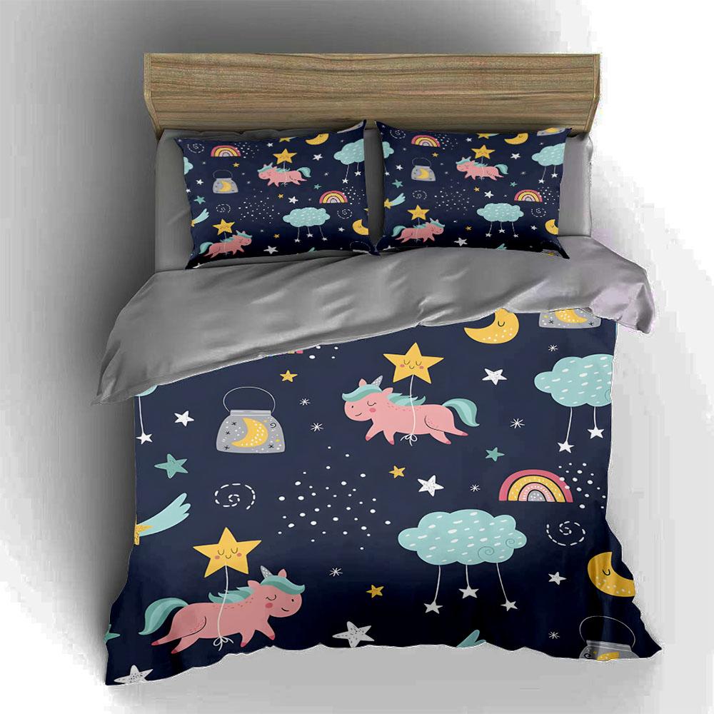 Cartoon Unicorn Design. Bedding Duvet Cover Sets Duvet Covers Pillowcases Gifts (1 * Duvet Cover 2 * Pillowcases, Without Duvet Insert)