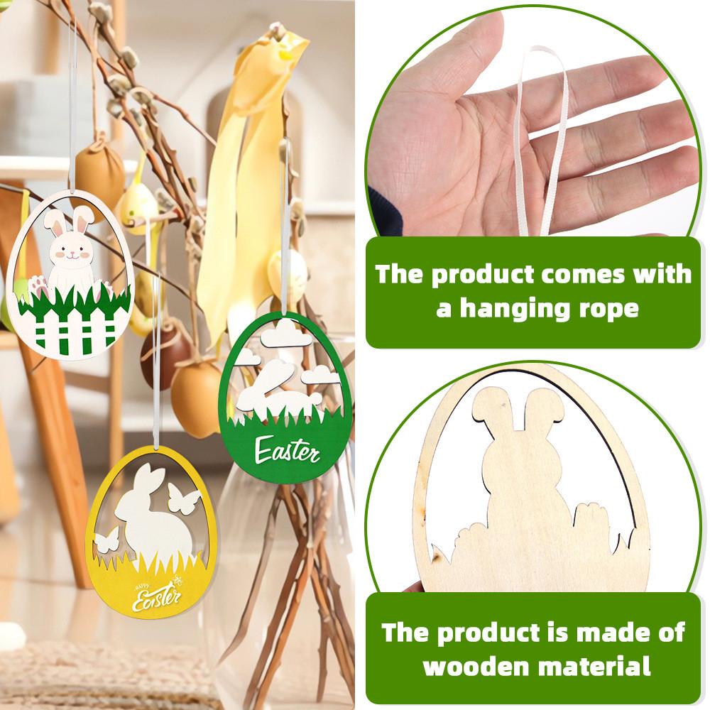 Decorative Rabbit White And Colorful Egg Wooden Ornaments For Festive Easter Decor