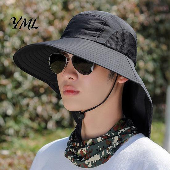 Breathable Mesh Face Mask Hat Sun Hats for Men, UV Protection Fishing with Neck Flap & Mask, Full Coverage Wide Brim Bucket Hat, Foldable Summer