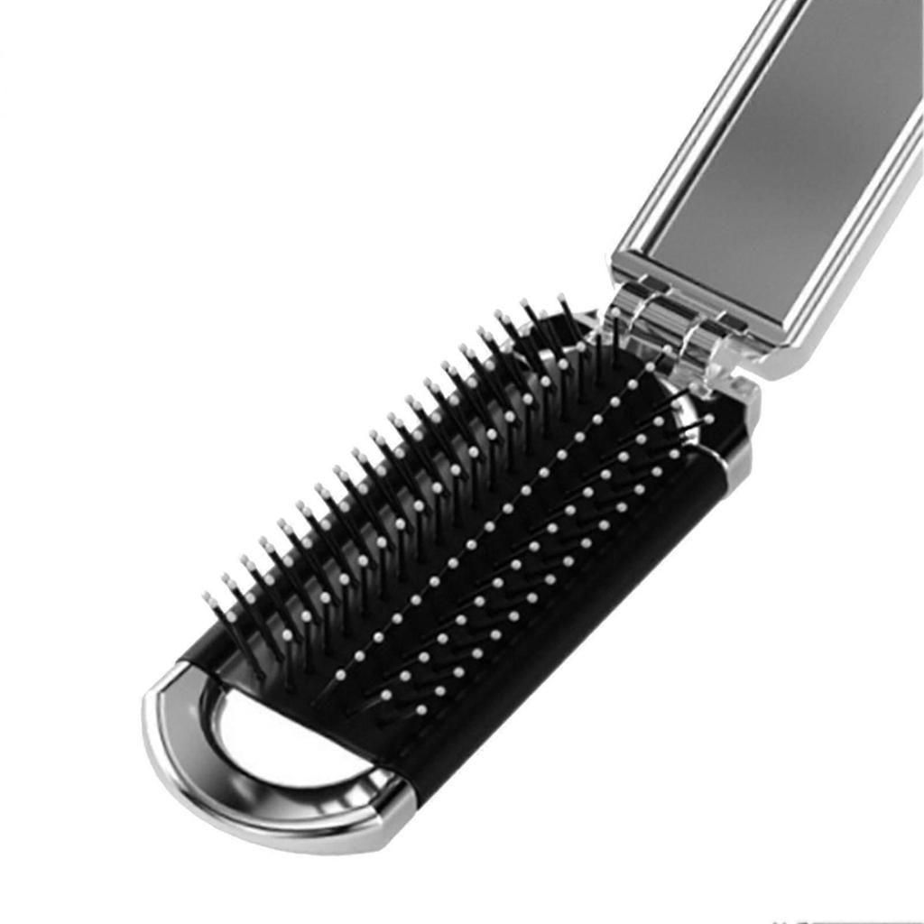 Portable Folding Hair Brush with Mirror Anti Static Pocket Hair Brush for Travel Car Gym Bag Purse
