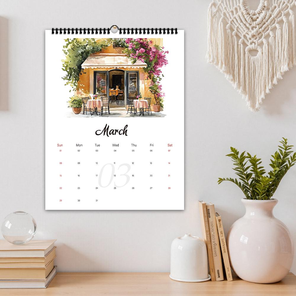 1pc 2026 Hand-Painted Illustration Healing Flower Shop Series Wall Calendar, 12 Designs, Ideal for Birthday, Christmas Gifts