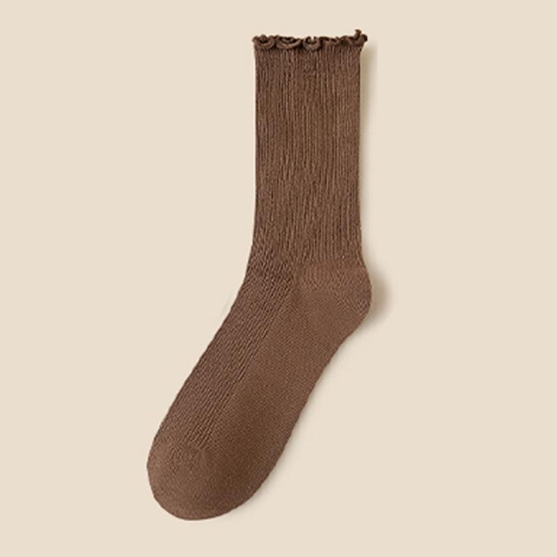 

Носки с деревянным краем Женские носки средней длины Хлопковые носки Весенние носки с накладными носками Белые кружевные чулки Лоферы Tide One Size кофейный