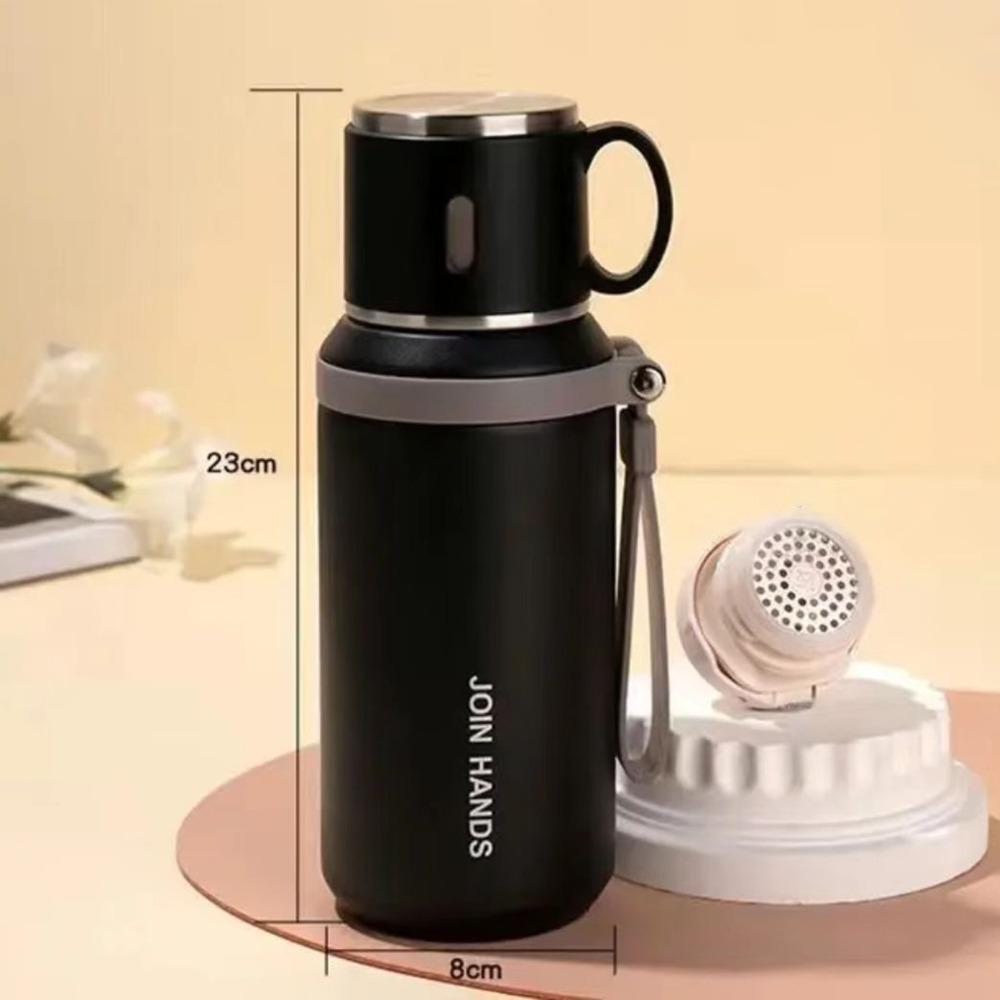 

Portable 316 Stainless Steel Insulated Water Bottle with Cup Cold and Hot Travel Thermal Mug 600ML Tea Coffee Vacuum Flask 600ml чёрный