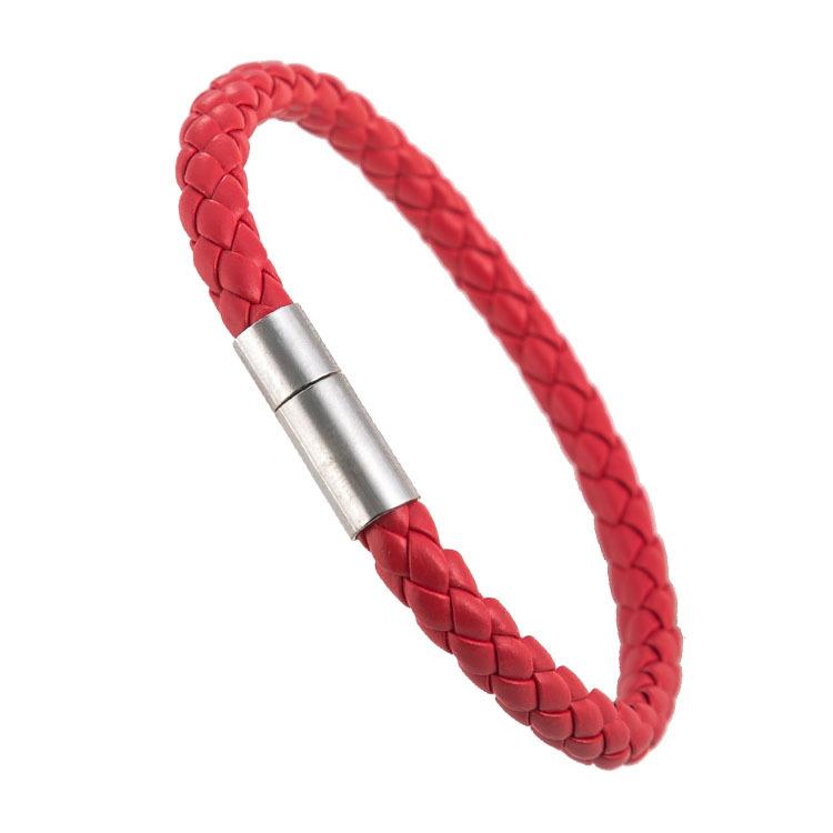 Men s PU Leather Braided Retro Minimalist Cuff Bracelet красный