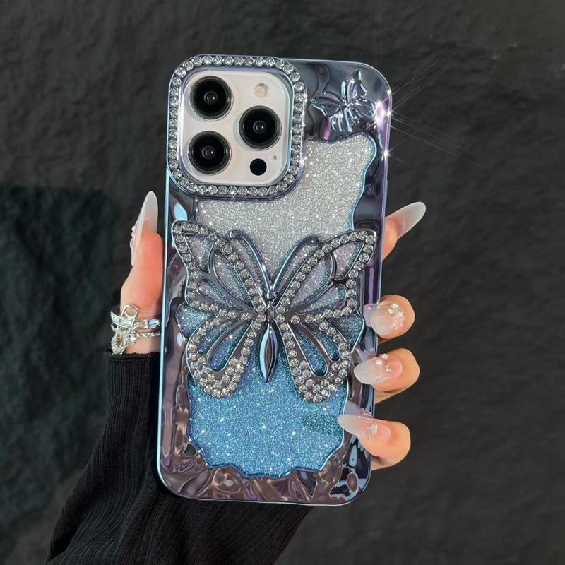 

Soft Butterfly Diamond Phone Case For iPhone 11 12 13 14 15 16 17 Pro Max Plus Air Glitter Bumper Back Cases Cover iPhone 14 Plus
