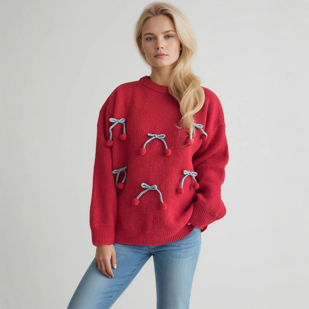 Женские свитера оверсайз, осенние наряды, повседневные, модные, с круглым вырезом, вязаные в рубчик, пуловеры, топы для женщин, пушистый пуловер с длинным рукавом, джемпер свободного кроя One Size красный