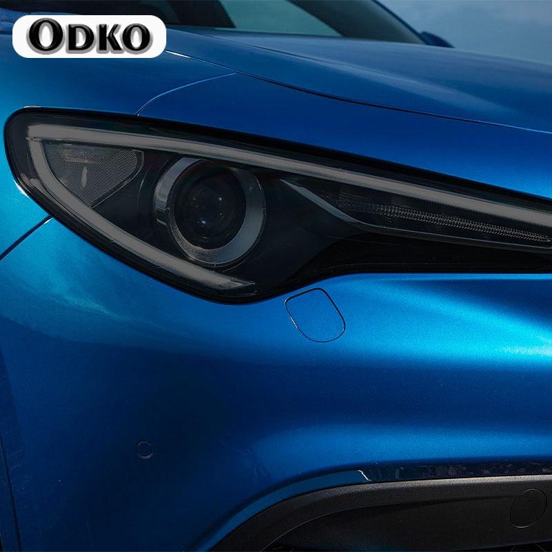 Car Headlight Protective Film Front Light Transparent Smoked Black TPU Sticker For Alfa Romeo Stelvio 949 2017-On