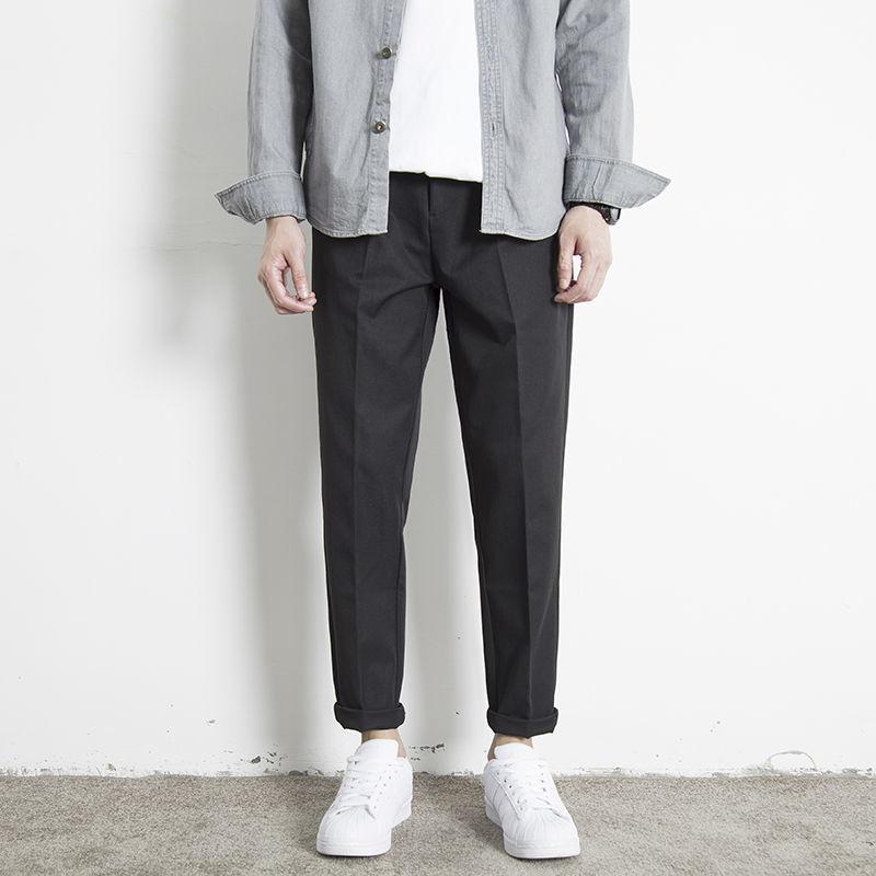 New Four Seasons Men's Fashion Sagging Business Casual Straight Tube Versatile Fashion Korean Elastic Waist Suit Pants