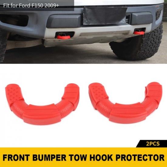 

Red Front Bumper Hitch Tow Hooks Covers Protector Trim Set for Ford F150 2004-24