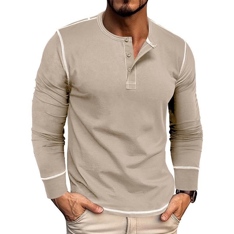 

Мужская футболка Henley, повседневная, с длинным рукавом, легкая, на пуговицах, рубашка-пуловер, эластичная, базовая, топы, спортивные, облегающие, рубашки Henley для мужчин S абрикосовый