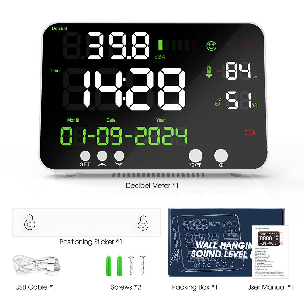 4-in-1 Decibel Meter Noise Monitor Sound Level Meter, Wall Mounted Digital Noise Meter , for Classroom, Library,Studio, Factory