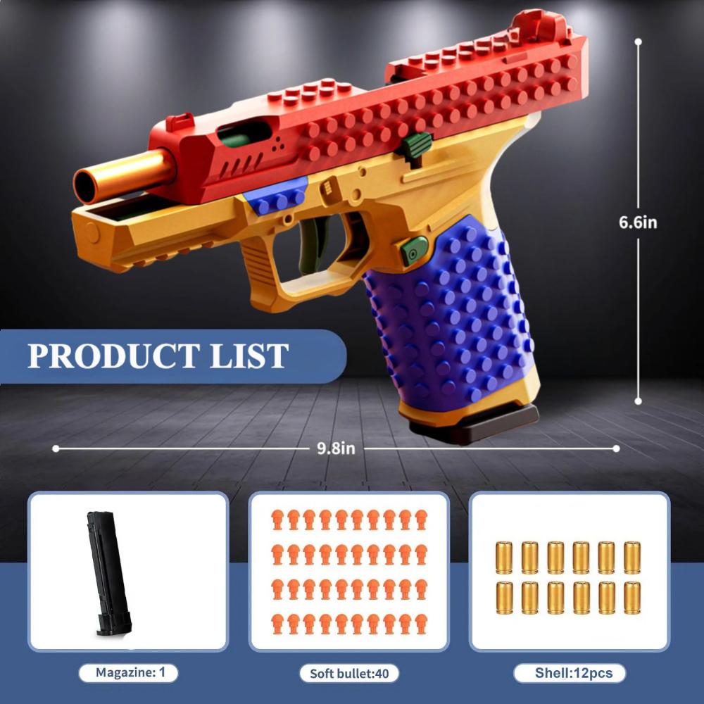 Continuous Firing Building Block Toy Gun Shell Throwing Airsoft Blowback Empty Hanging Pistol Outdoor Cs Weapon For Boys Adult
