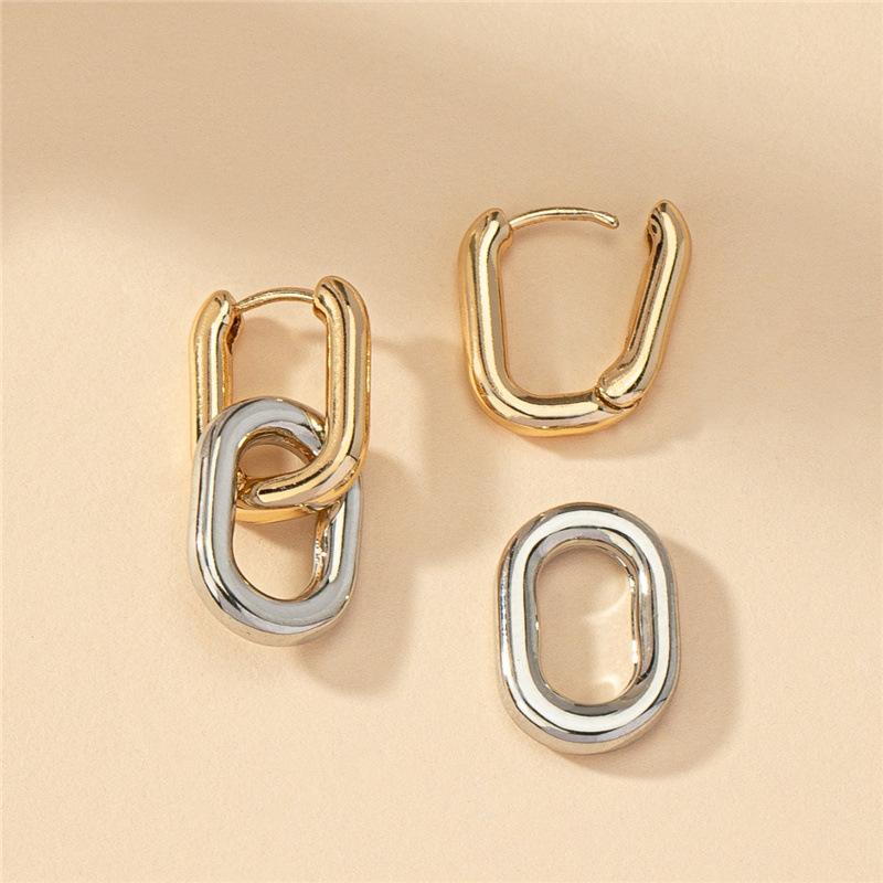 Retro Stainless Steel Square Earrings for Women Double Loop Design Drop Earrings Gold Silver Color Geometric Round Earrings