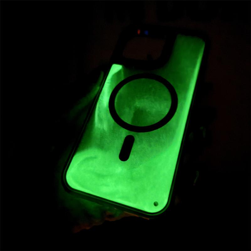 Night Light Luminous Liquid Quicksand Flowing Magnetic Case for Magsafe IPhone 16 15 14 13 Pro Max Plus I16 Mag Safe Phone Cover