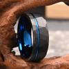 8mm black hammered tungsten steel ring, blue men's wedding ring, able and simple style comfort fit daily gathering