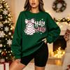 Women's Christmas Print Neck Long Sleeve Pullover Sweatshirt for Holiday Festive