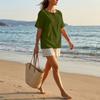Women Short Sleeve Henley Neck Button Down Linen Cotton Shirt with Chest Pocket Relaxed Fit Casual Top Blouse for Daily Wear