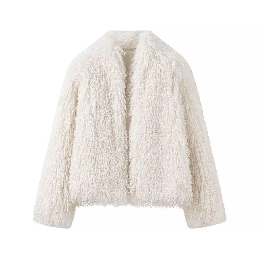 European & American Women's Fashion 2024 Autumn/Winter Casual Solid Color Furry Coat