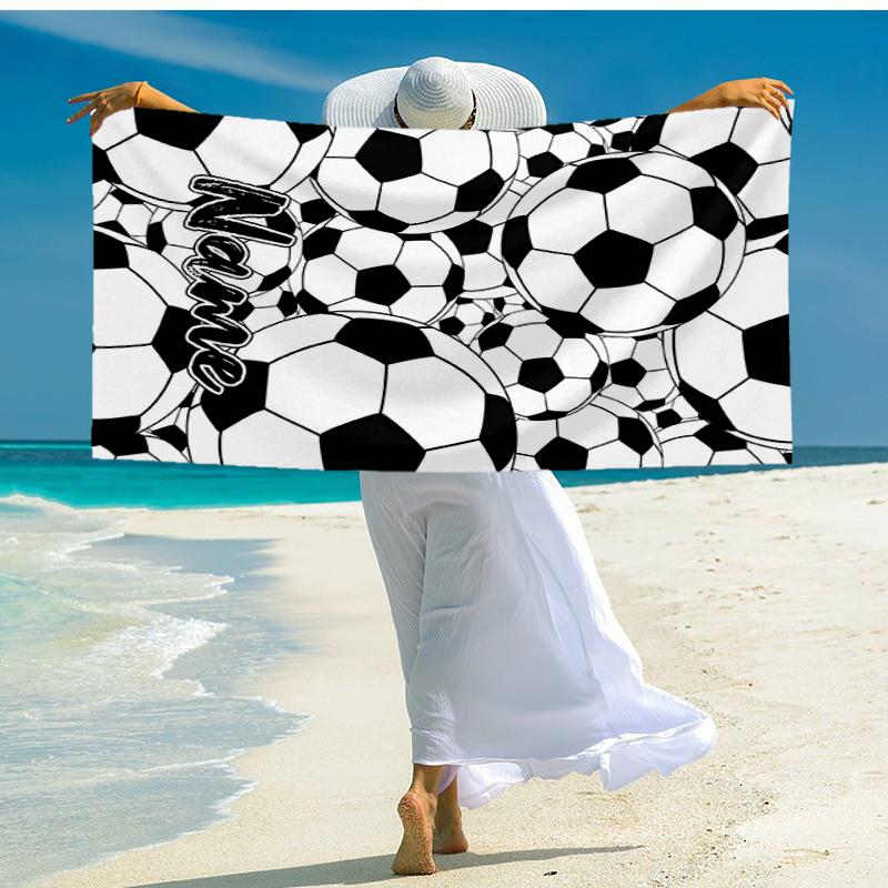 Custom Name Ultra-Soft Beach Towel with Soccer Theme,Ideal for Pool - Camping, Diving - Perfect Travel Essential, Vibrant Beach Towel.
