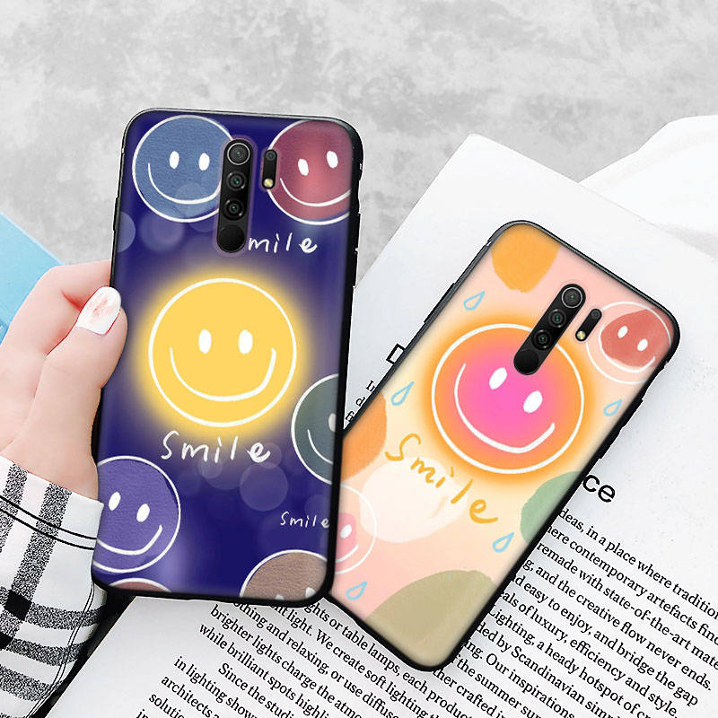 Black Case for Xiaomi Redmi 13C Note 9 iPhone XR 7 8 14 15 11 12 13 X XS Pro Max Samsung A25 S23 S24 FE Ultra Plus Happy Smile