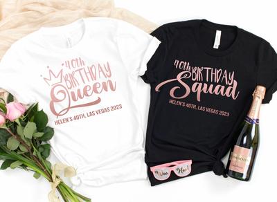 ROSE GOLD 40th Birthday Queen  Birthday Squad Personalised Matching T-Shirts