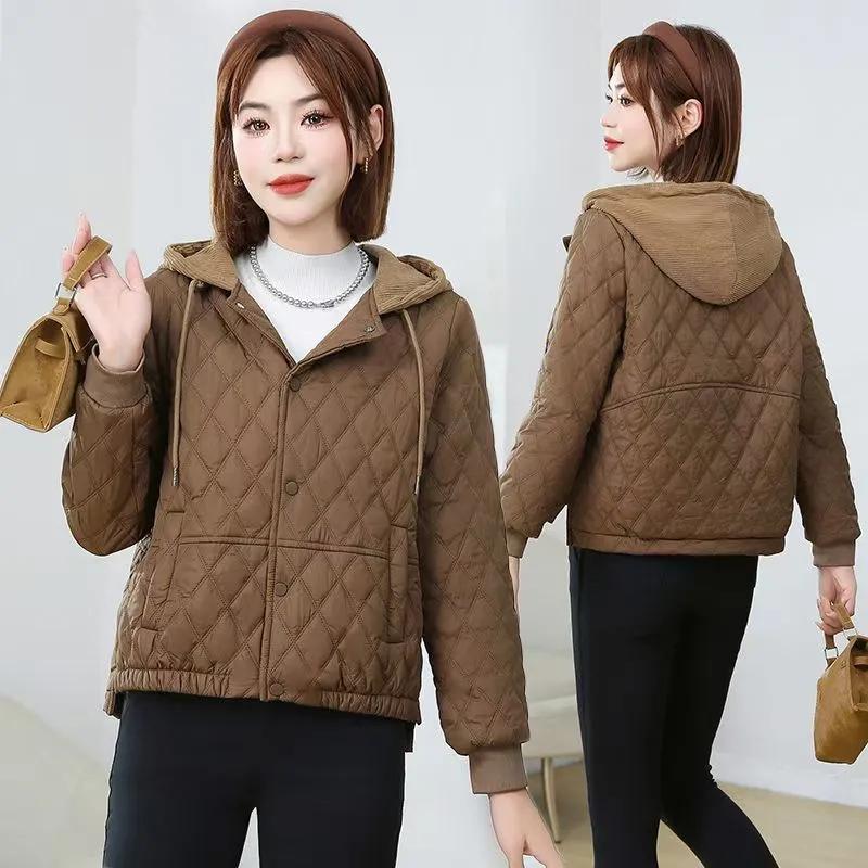 Women's Spring Autumn Winter Loose Thickened Warm Jacket Short Hooded Jacket Thin Top