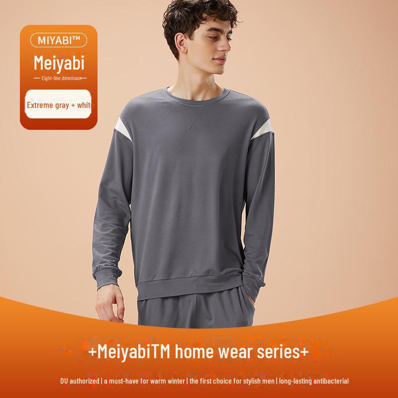 

Мужская антибактериальная пижама Aoweizi — круглый вырез, большой размер, длинный рукав, весна/осень, для ношения вне дома. L