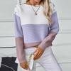 Women's Fashion Casual One-shoulder Button Pullover Knit Cardigan Contrast Color Pullover Long Sleeve Loose Sweater