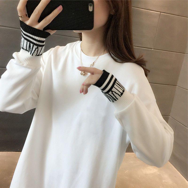 

Solid Color Round Neck Long Sleeve Women s Plus Velvet Slimming Mid-Length T-shirt for Autumn/Winter XL (120-140 Jin)