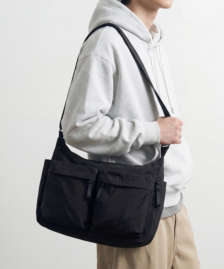 Ourdayz Cozy Two-Pocket Crossbody Bag [Black]