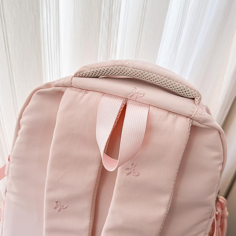 Zaino da scuola per bambina con ricamo a fiocco, grande capacità