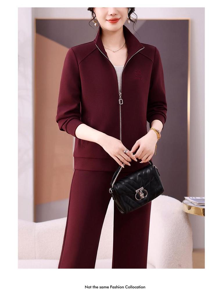 Damski modny zestaw dwuczęściowy: Kurtka z długim rękawem i spodnie z szerokimi nogawkami na wiosnę i jesień