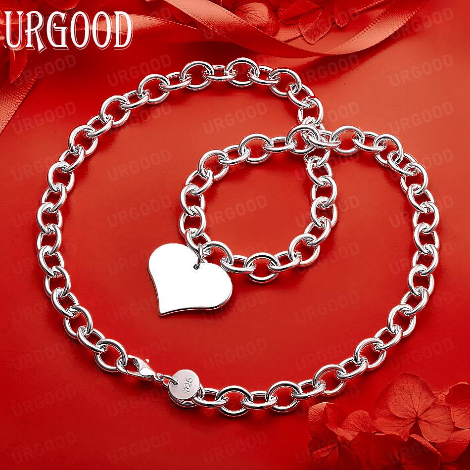 925 Sterling Silver Simple Romantic Heart Necklace - Banquet Gift Jewelry 45CM