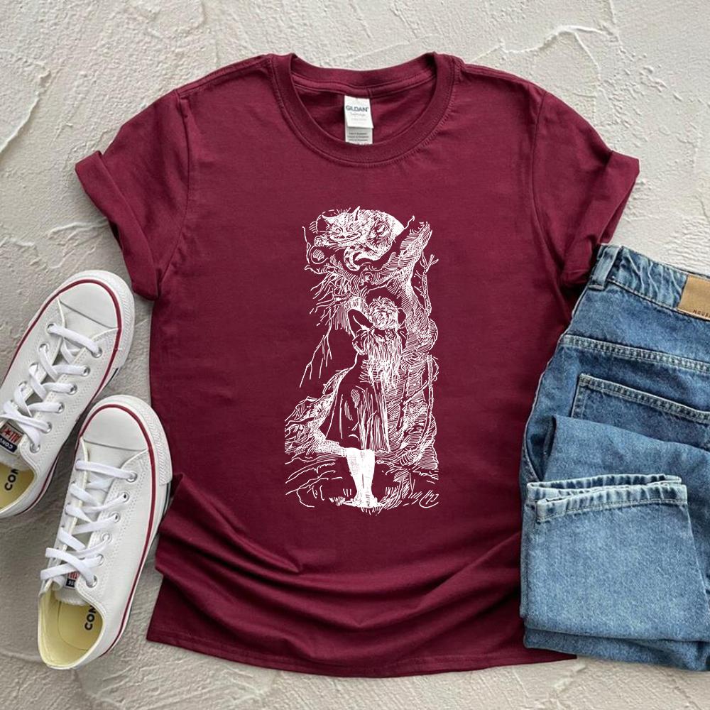 Alice Wonderland T Shirt Cheshire Cat Vintage Illustration TeeCute Trendy Unbirthday Party Shirt Mom Shirt Unisex Casual Tops