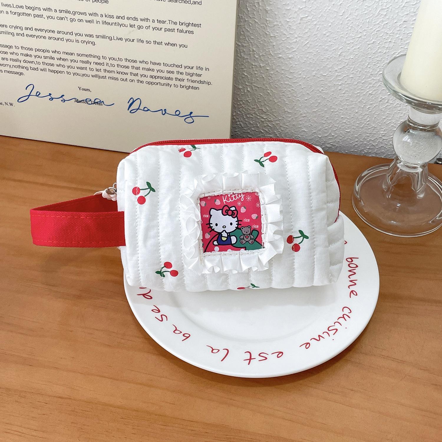 

Косметичка та пенал з бавовни з котиком Cherry Patch - Мила, портативна сумочка на зап ясті