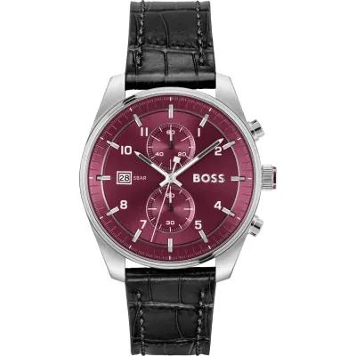 BOSS Skytraveller Red Dial Black Leather Men's Quartz Watch 1514193