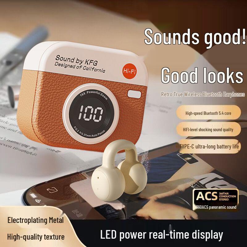 2025 Retro Clip-on Bluetooth Bone Conduction Headphones: High Quality Sound, Long Battery Life, Comfortable Fit for Sports