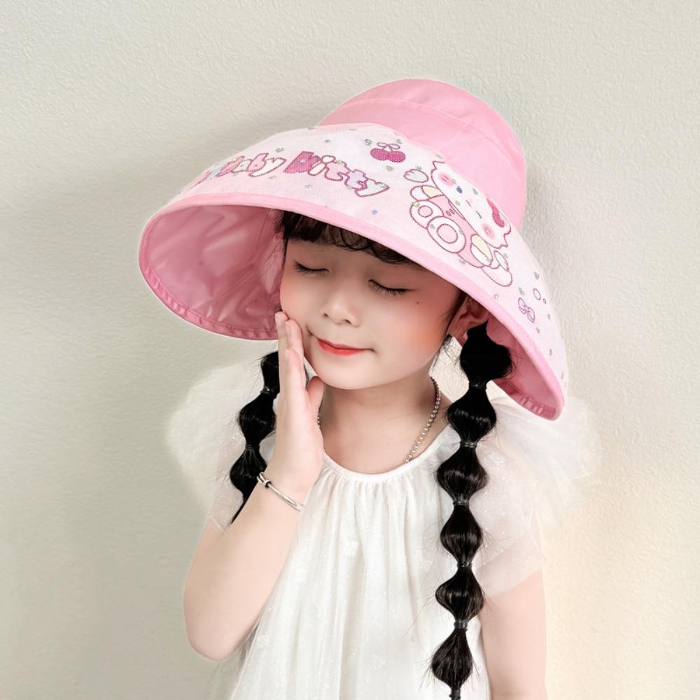 

Children s empty top hat Children s summer sun protection visor 2026 new big edge hat cute cartoon colored glue beach hat One size fits all розовый