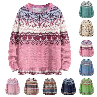 Sweat à capuche en tricot à manches longues et imprimé géométrique pour femme