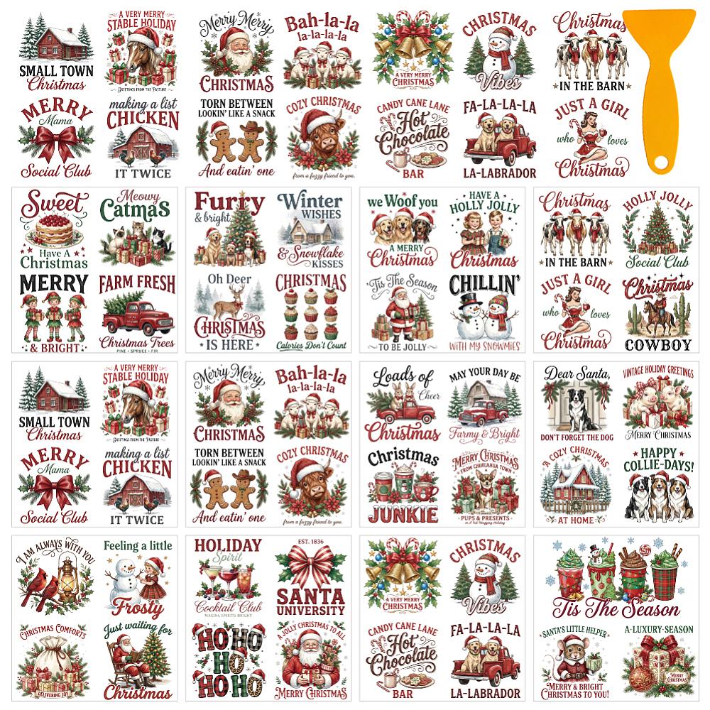 12 Sheets 12 Style PVC Stickers Heat Transfer Film for Window Decoration Santa Claus 140x140mm 1 sheet/style