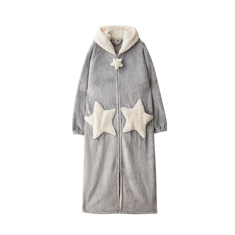 Couple Star Nightgowns New In Autumn Winter Korean Version Loungewear Coral Velvet Thickened Nightwear Men's Long Sleepwear