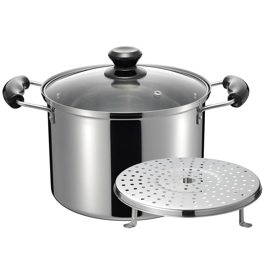 Wahei Freiz Nerezový hrnec s napařovacím nástavcem/hrnec s rukojetí, 22 cm, 6,2 l, Vhodný pro indukci/plyn, Podnos, RB-3257